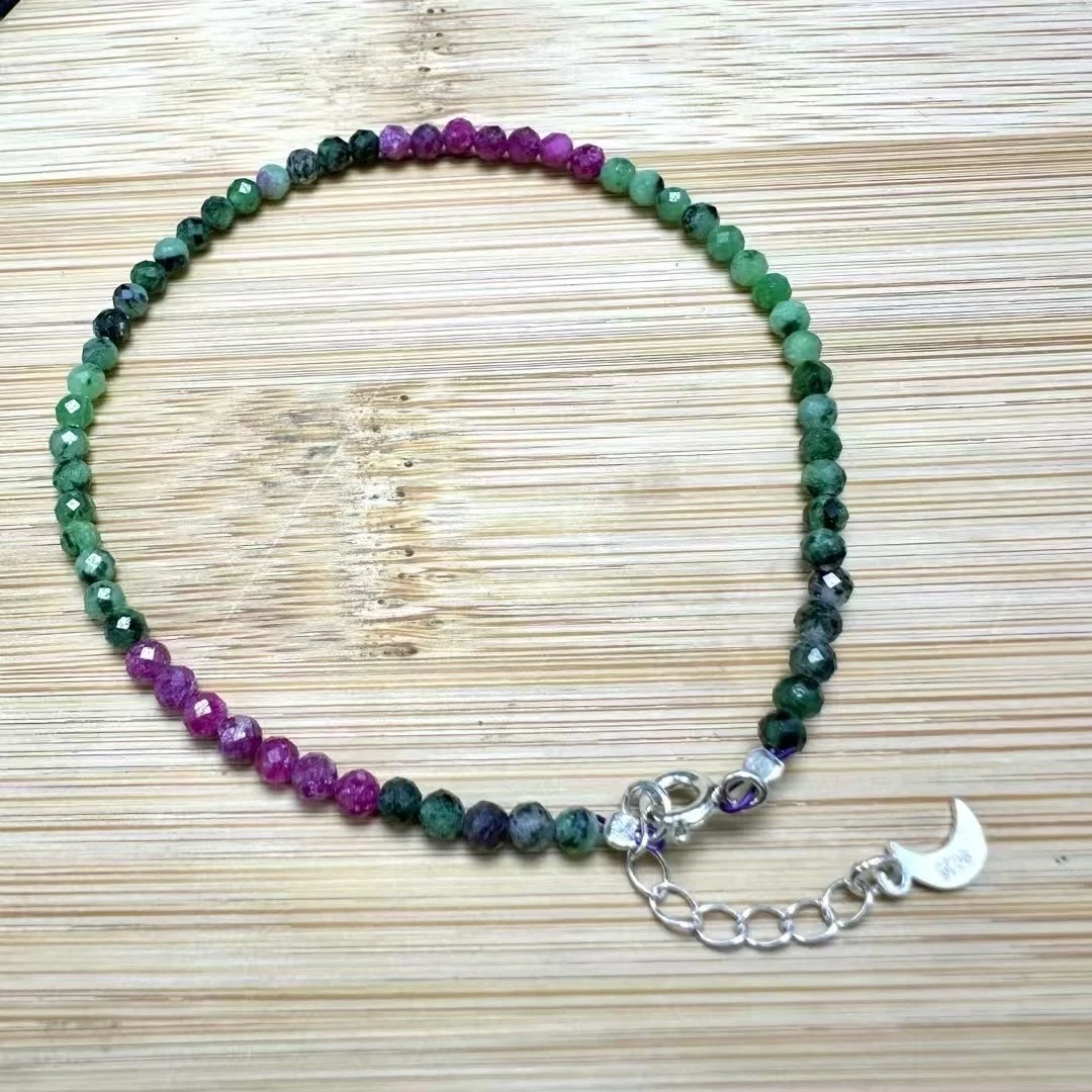 

1 Pc Fengbaowu Natural Ruby Zoisite Bracelet Faceted Round Beads Reiki Healing Stone 925 Sterling Silver Jewelry Gift For Women