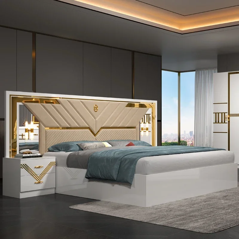 2026 Cheap Wholesale Wood Frame Double Leather King Size Bed Home Queen Wooden Modern Luxury Full Bedroom Furniture Set