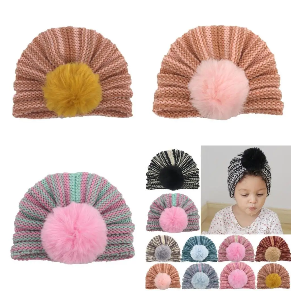 

652F Lovely Woolen Hat Winter Striped Knitted Hat Beanie Hat Wild Knit Hat All-match for Outdoor Happy Selfie Babies