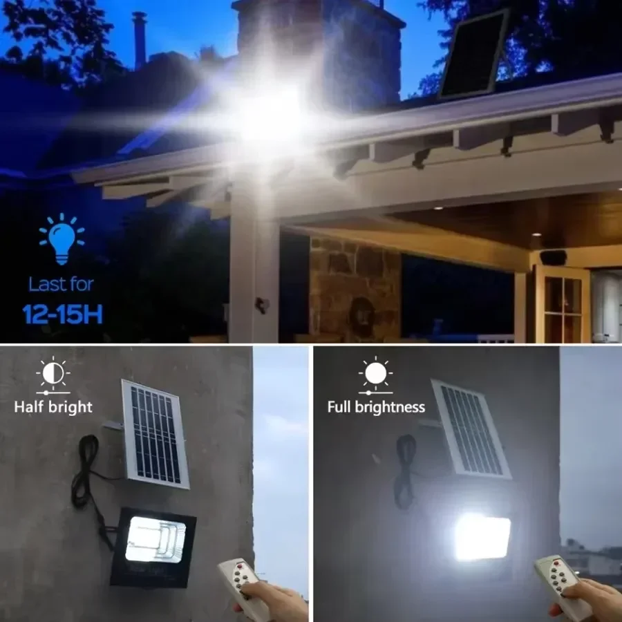 Projecteur solaire 30-500W avec télécommande, imperméable conforme à la norme IP67, 62 projecteurs, éclairage d'extérieur, applique murale