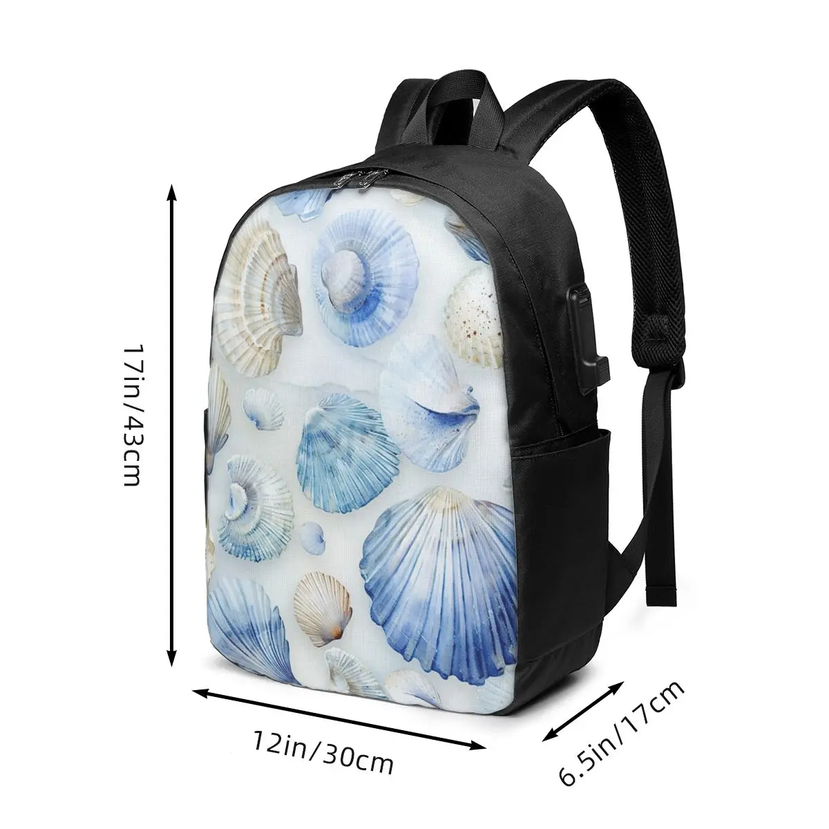 Colorful Watercolor Art Sea Shell Backpack Travel Notebook Bag Computer College Student School Bag Laptop Shoulder Bags