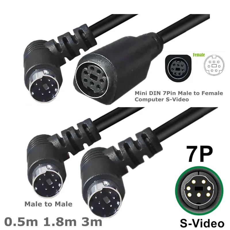 

0.5-3m 90 Degree Angle 7-core Mini DIN Cable Computer S-Video Terminal Video Cable 7pin Audio and Video Cable DVD Cable