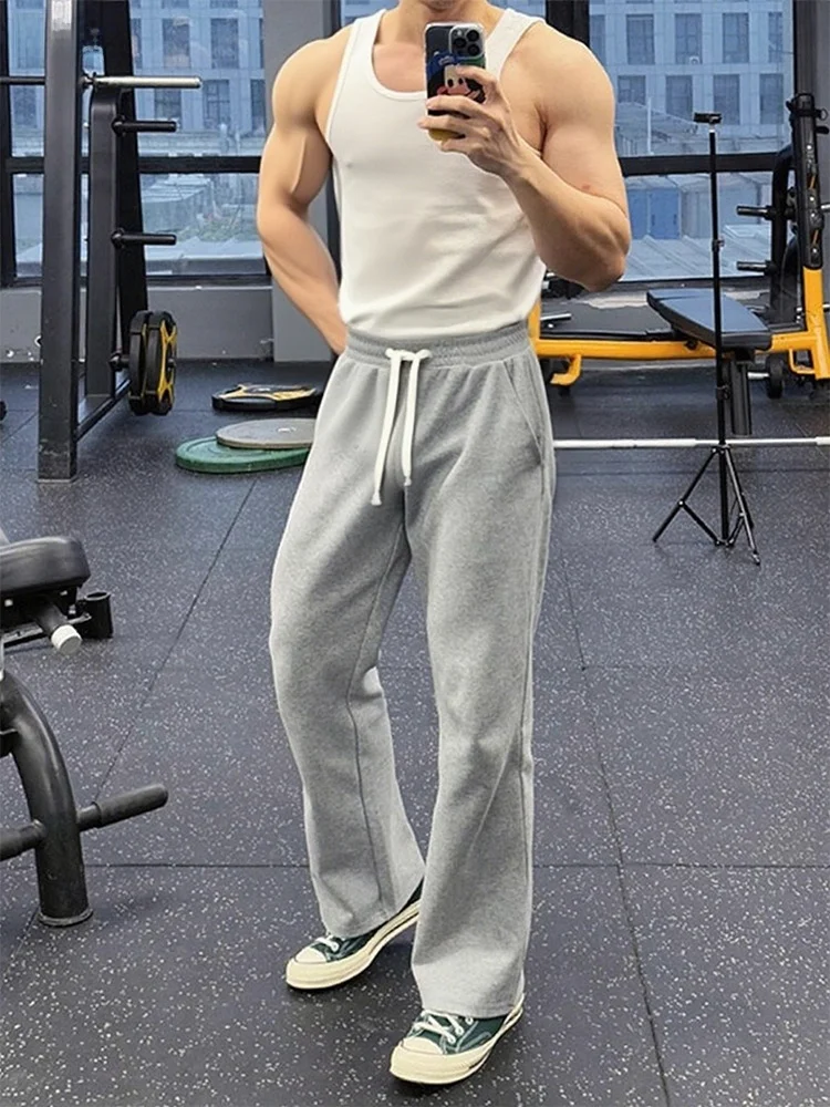 

Спортивные штаны с изогнутыми лезвиями в американском стиле ретро, мужские свободные спортивные штаны для фитнеса, прямые расклешенные брюки с микро-расклешенными брюками в стиле ретро