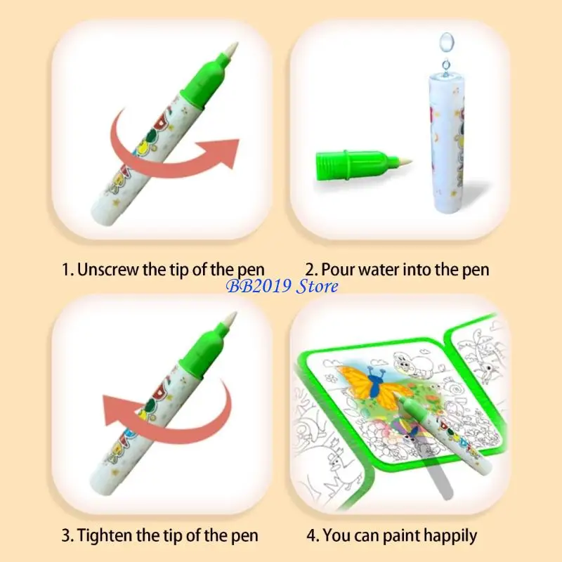 Q0KB Cartoon woda kolorowanka wielokrotnego użytku dla dzieci w wieku przedszkolnym magiczne malowanie