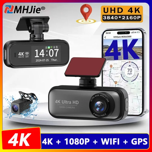 자동차 DVR 카메라용 대시 캠, 전면 및 후면 듀얼 렌즈 비디오 녹음기, 와이파이 GPS WDR 야간 투시경, 24 시간 주차 모드, 블랙 박스, 4K 