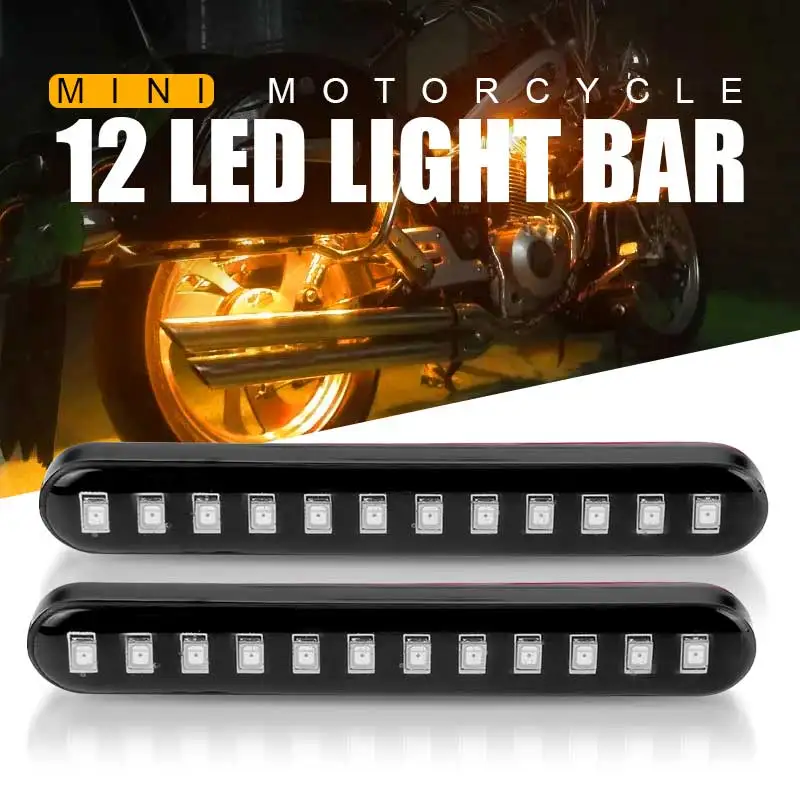 Motorcycle LED Turn Signals Strip lamp waterproof Amber Sequential Flowing Tail Brake Lights 12LED Blinker Directional Stop Lamp