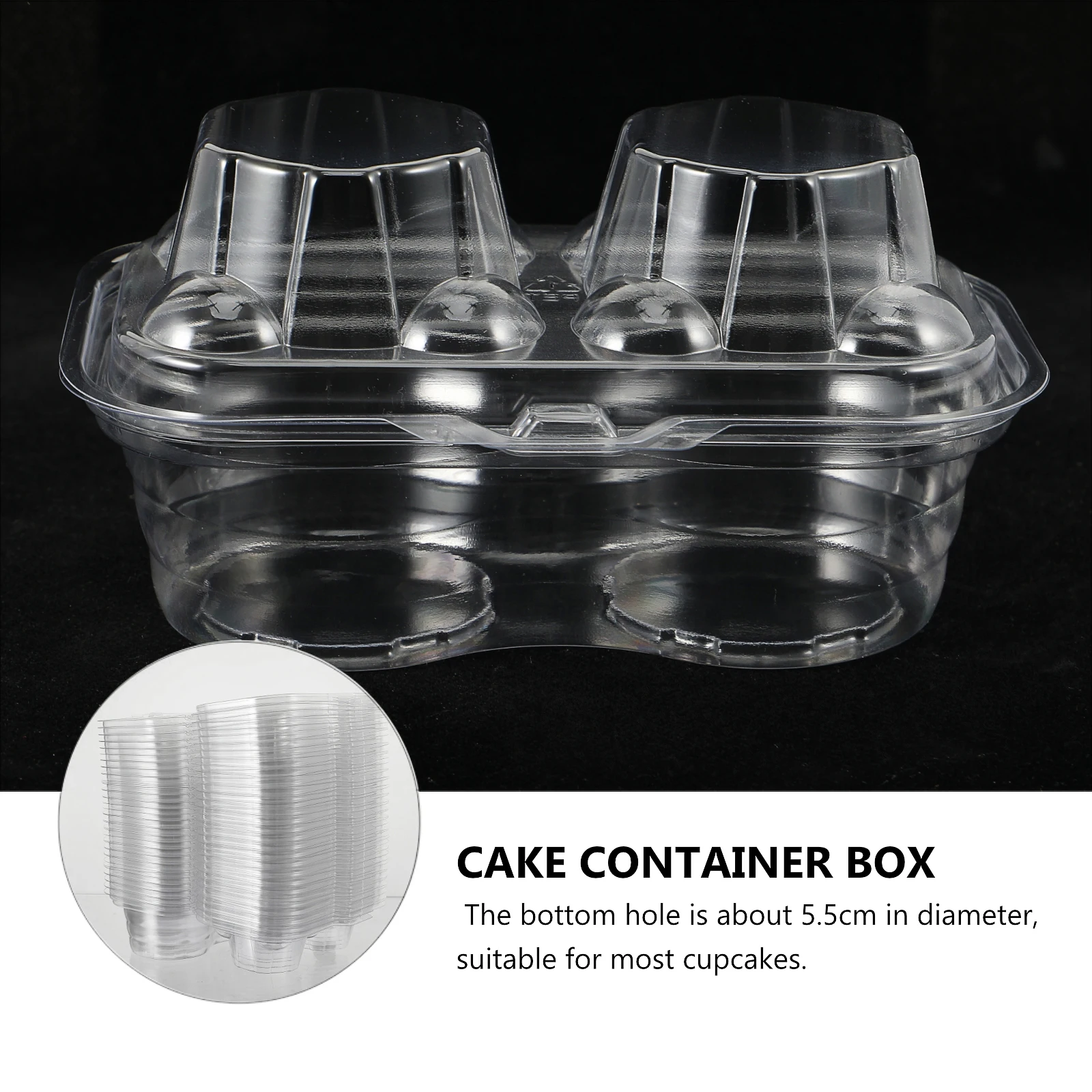 

50 Pcs Cake Stackable Paper Cake Container 2 Hole Transparent Dessert Box PET Material Cupcake Packaging Box for Party Baking