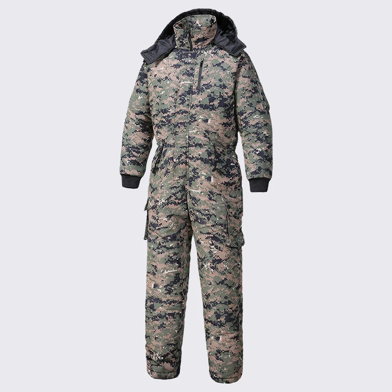 Winter Waterproof Jumpsuit Men Women One-Piece Ski Down Parka Jumpsuit Outdoor Sports Camouflage Jacket Warm Hooded Overalls