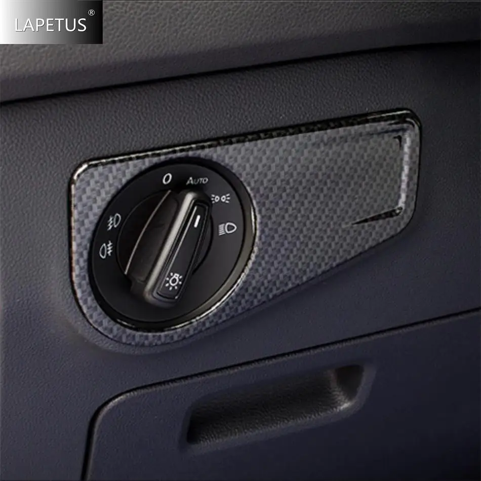 Auto Accessories Head Lights Lamps Switch Control Decor Panel Cover Trim For Volkswagen VW Tiguan MK2 2016 - 2023 Carbon Fiber