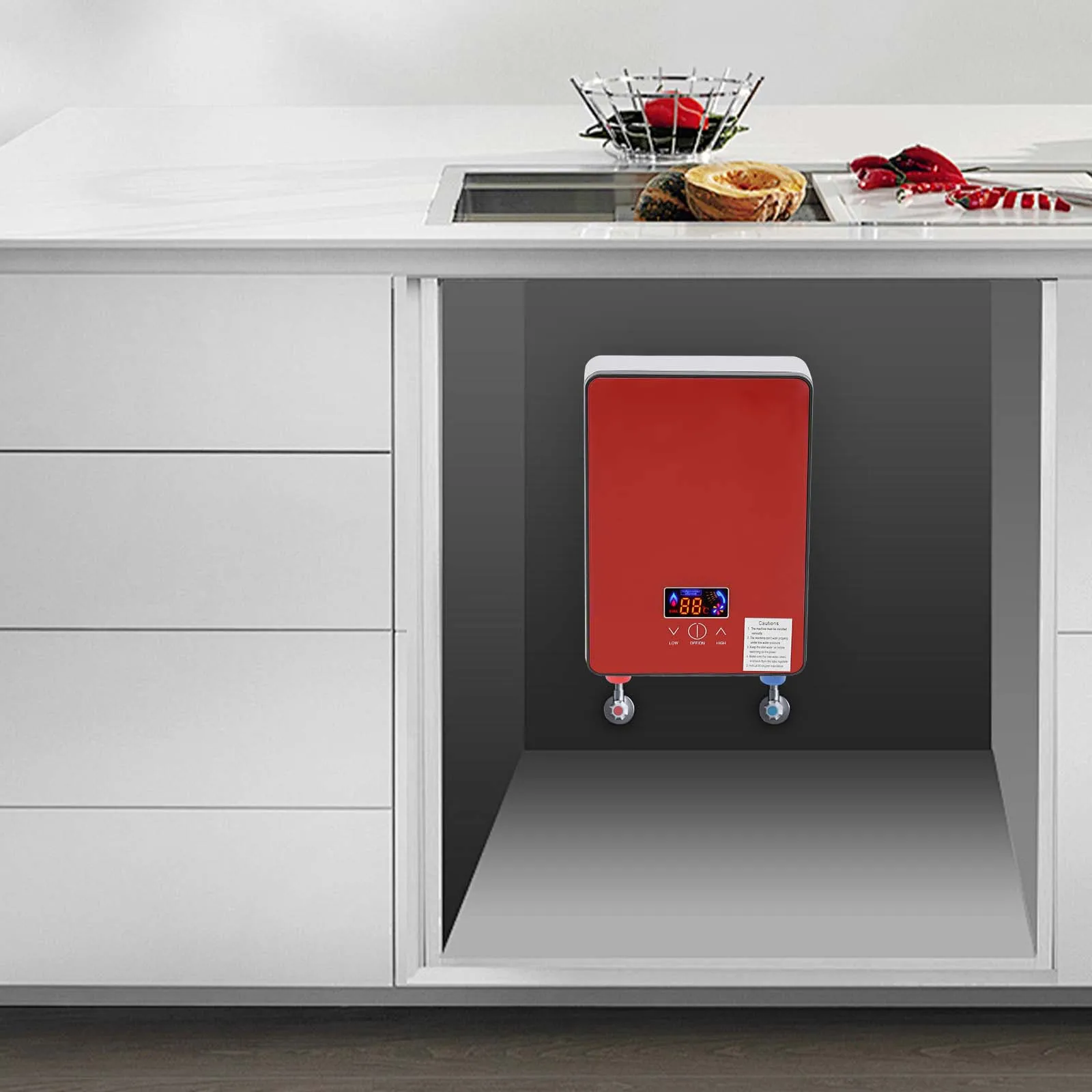 Calentador de agua eléctrico instantáneo 6500W 220V Diseño de ahorro de energía e IPX24 impermeable, calentador de agua sin tanque con pantalla LED rojo