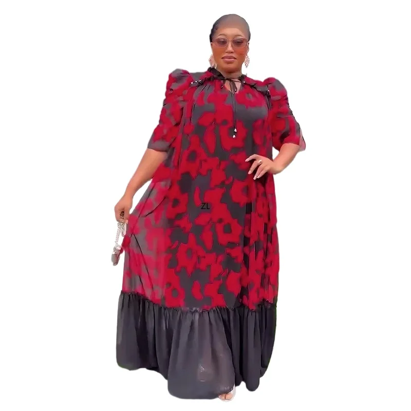 

African Summer Dresses For Women Elegant Chiffon printed dress Kaftan Boubou Church Clothing Musilm Djellaba
