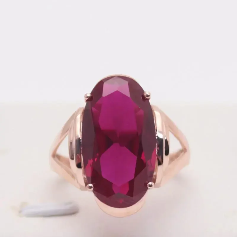 

585 Purple Gold Plated 14K Rose Gold Inlaid Ruby Simple Oval Ring Opening Adjustable Classic Elegant Engagement Jewelry