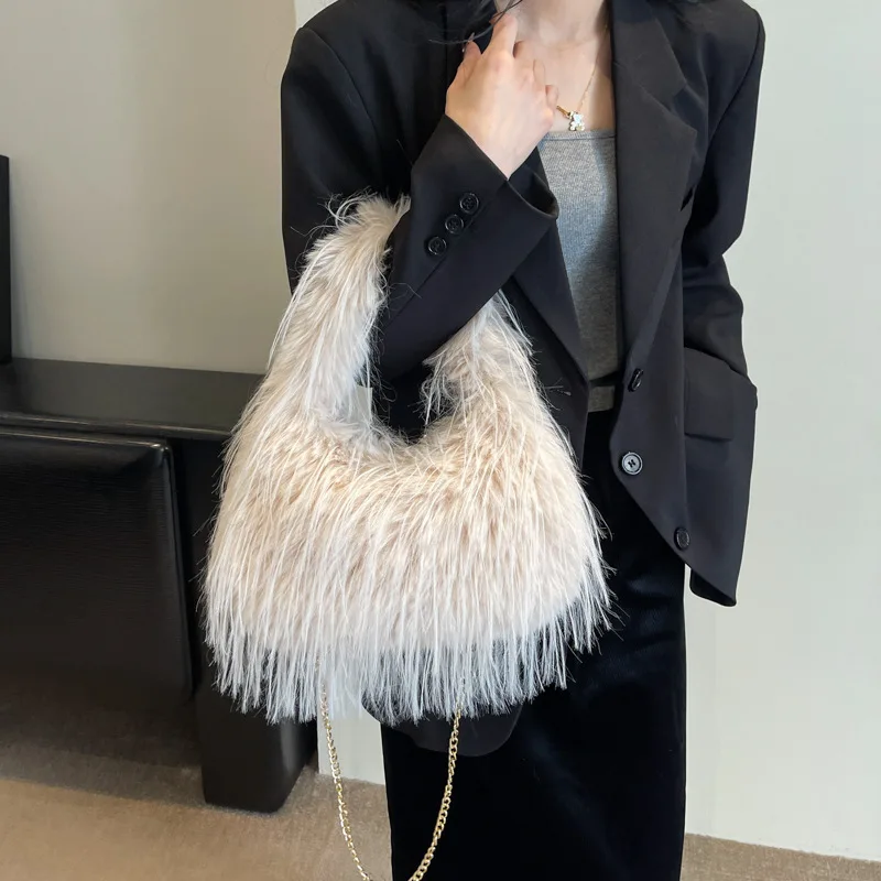 Mao Mao Tasche Herbst und Winter 2024 Tasche Vielseitige Plüsch Umhängetasche Damen Koreanische Version Schulter Handtasche Tasche