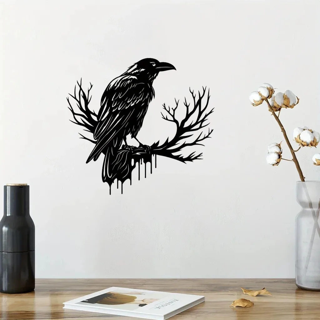 Arte de Pared con Silueta de Pájaro de Hierro Estilo Industrial Vintage - Decoración Gótica de Cuervo de Metal Negro para Hogar y Jardín