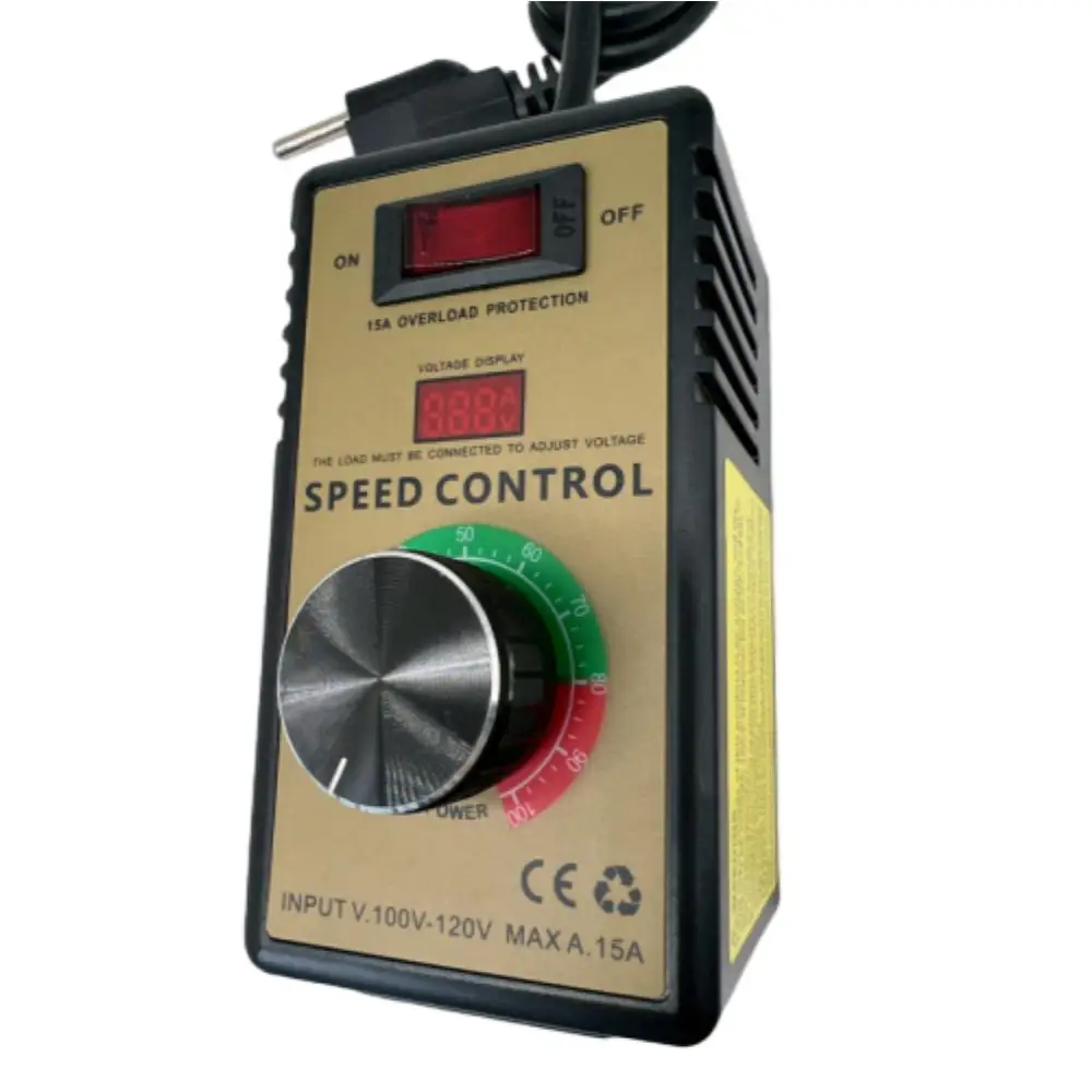 110/120V 15A Overload Protection Speed Control Switch Fan Governor Stepless Governor Speed Temperature Dimming Regulator US Plug
