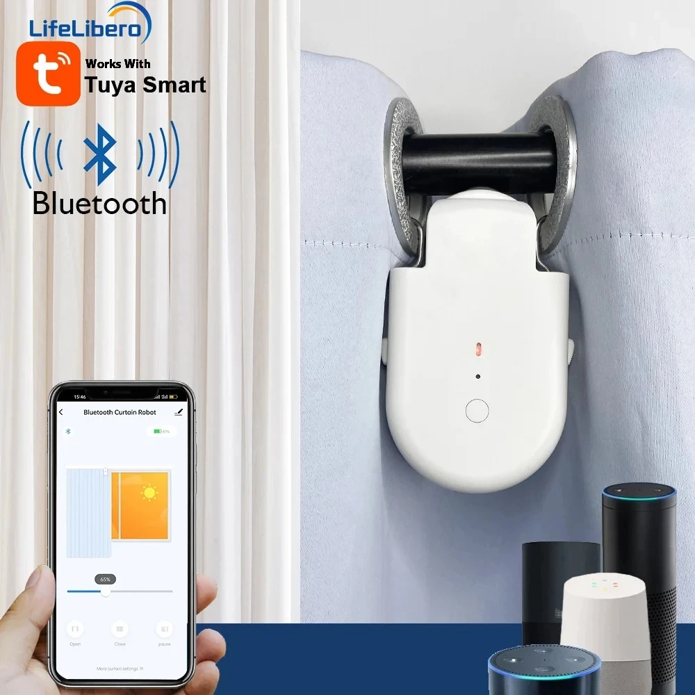 LifeLibero Pack Tuya Bluetoot Electric Curtain Robot Roman Rod Track Smart Life APP Voice Control Alexa Automatic Window Opener