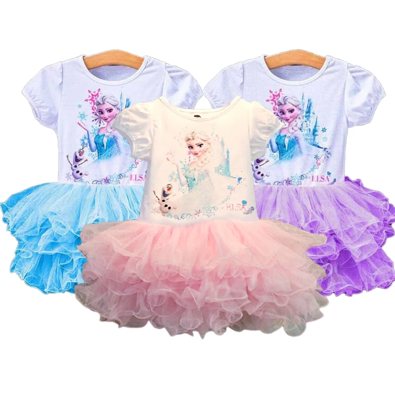 Summer New Frozen TuTu Dress Girls Elsa Short Sleeve Mesh Princess Birthday Party Costume Vestido Outfits Children Clothing 3-8Y