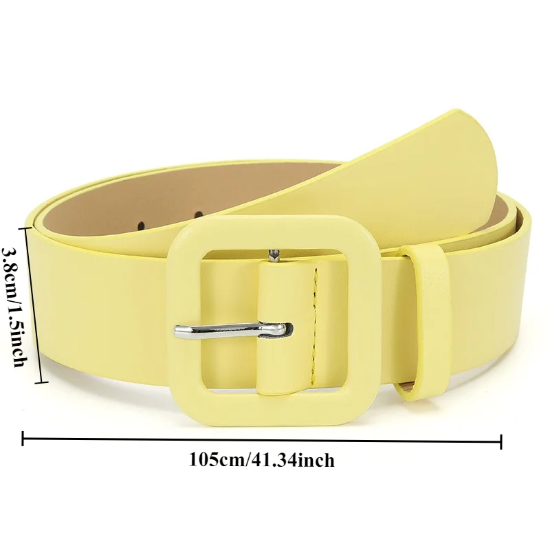 Fashionable Square Buckle  Pastel and Vibrant Colors Women’s Versatile Decorative Belt Simple Everyday Casual Wide Belts