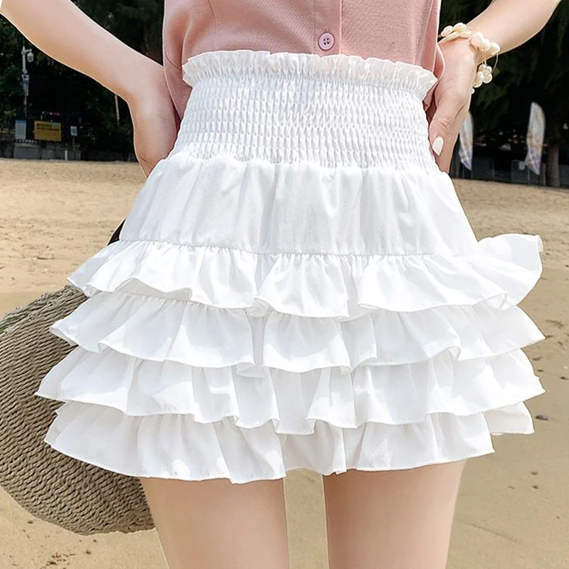 

Sukapan Skirt Cute Smocked Waist Tiered Ruffle Frilled Mini Skirt for Women Teen-girl Fairycore Japan Gyaru Fashion Outfit