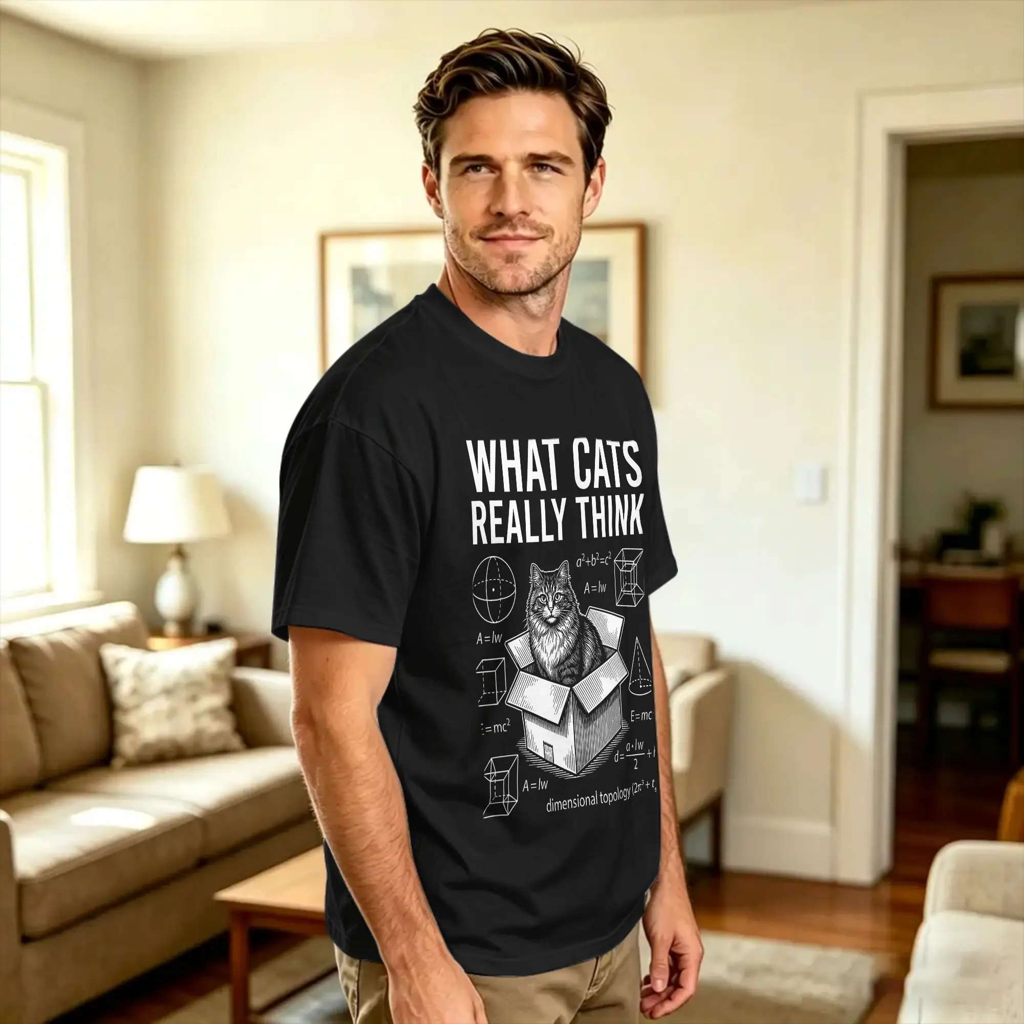 Funny Science Physics Cat in Box What Cats Really Think T Shirt Couple  Vintage T Shirts Summer O Neck Trendy Cool Tees Loose