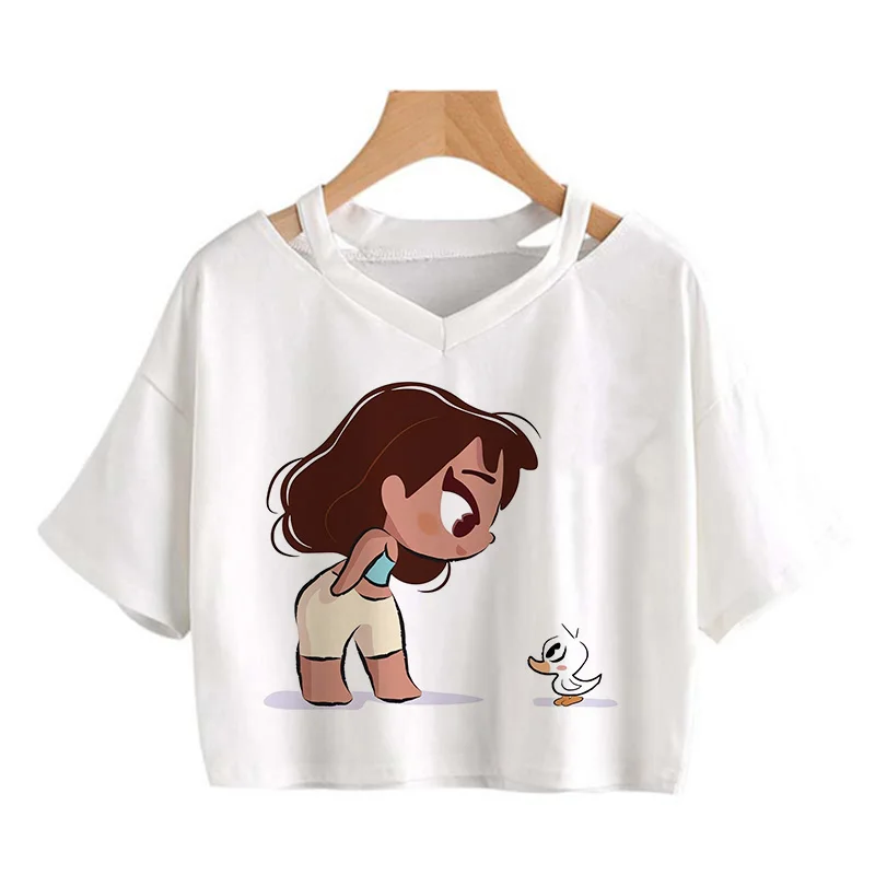 Crop Top  Shirt Disney Princess T Shirt Cropped Women Harajuku Cute T-shirt Funny Tshirt Female Clothes Top Tee Shirt