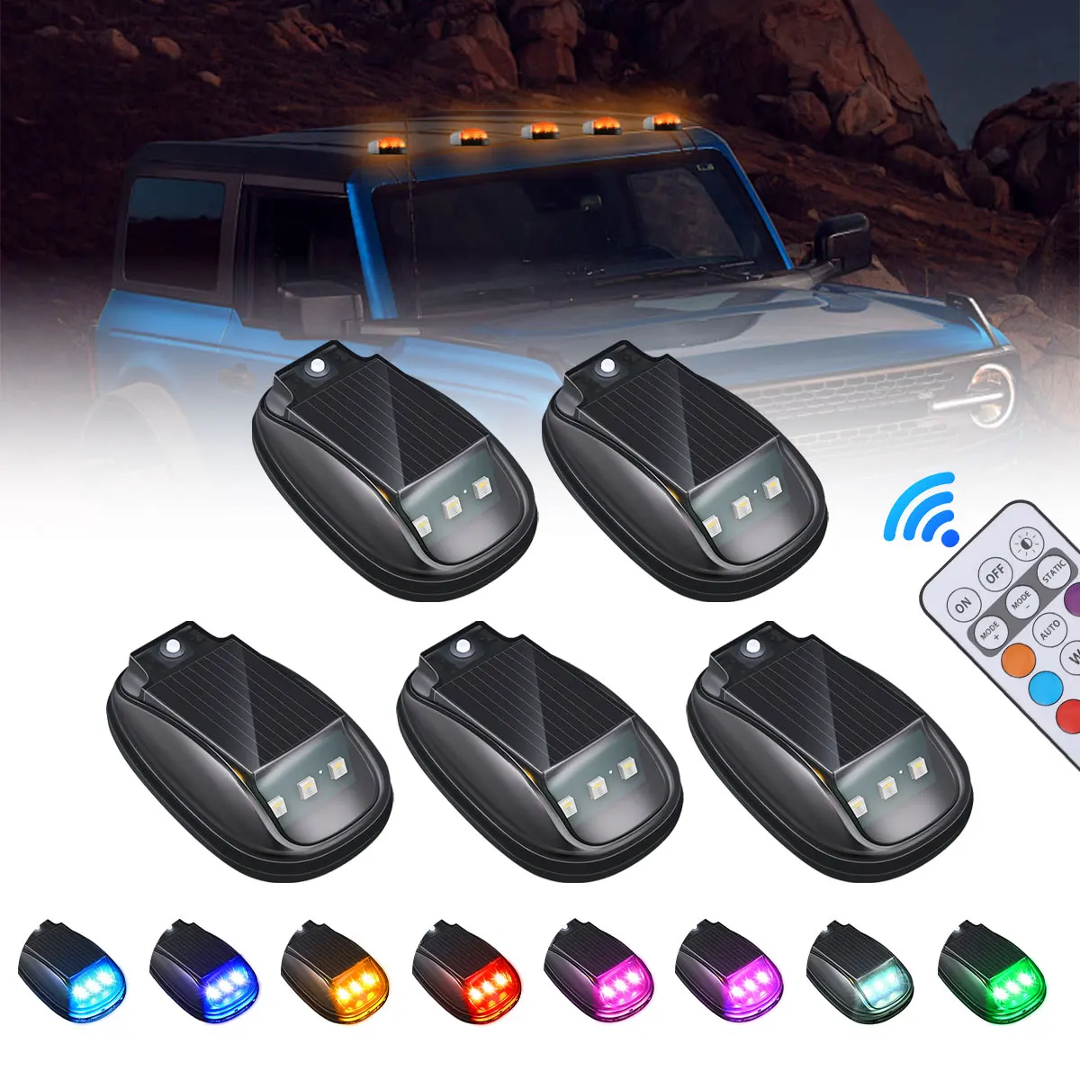

1/2/5PCS Solar RGB Wireless Truck Pickup Car Roof Flashing Warning Light With Remote Marker Clearance Light Auto Exterior Parts