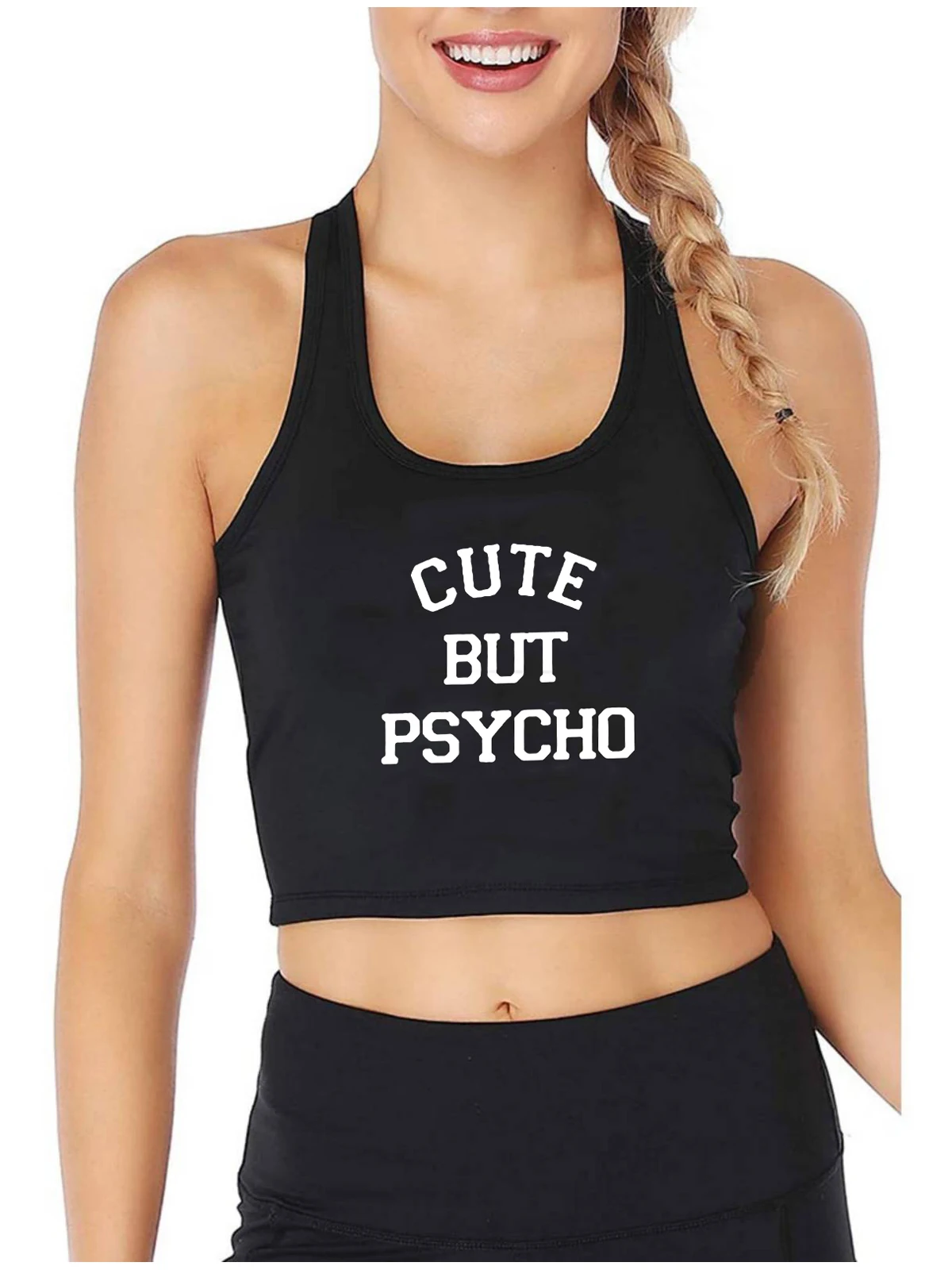 

Cute But Psycho Print Cotton Sexy Slim Fit Crop Top Adult Humor Flirtatious Tank Tops Hotwife Funny Naughty Training Camisole