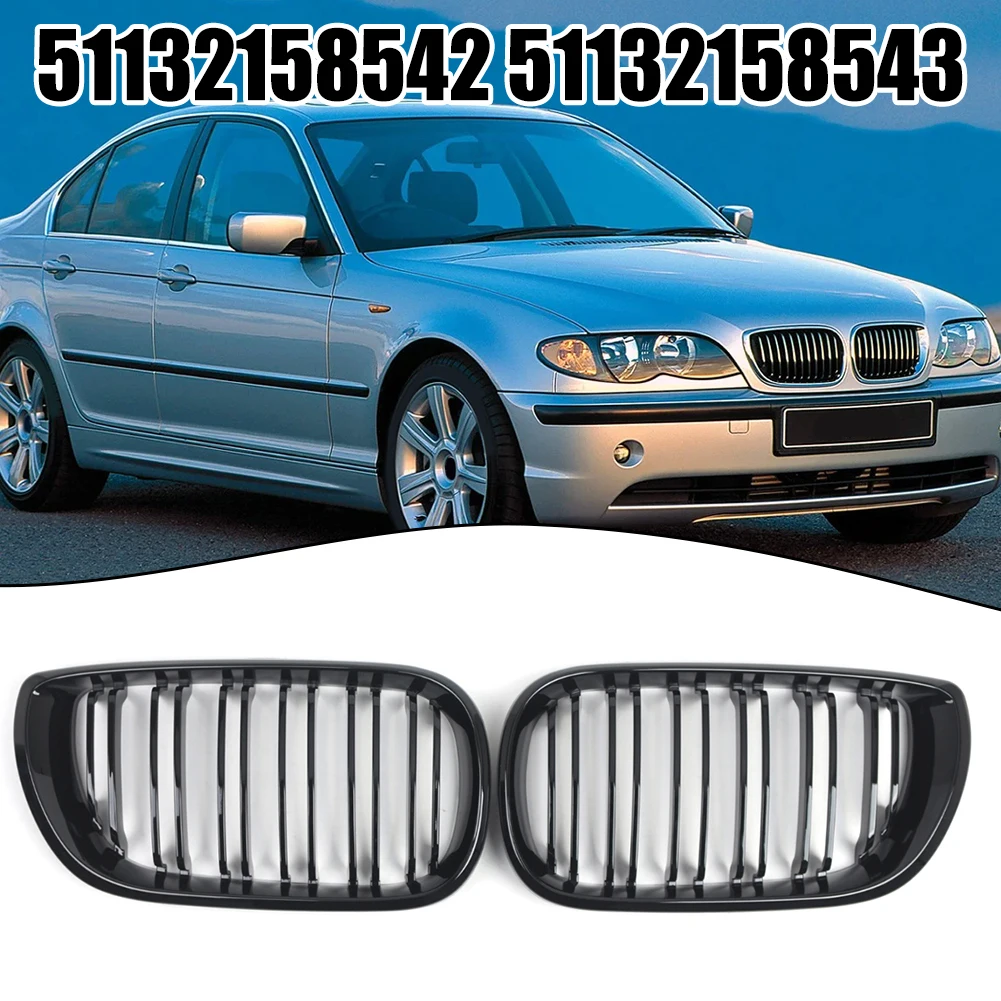 2pcs Black Front Bumper Grille Grill For BMW 3-Series E46 2002-2005 51137030545 51137030546 Direct Installation Car Accessories