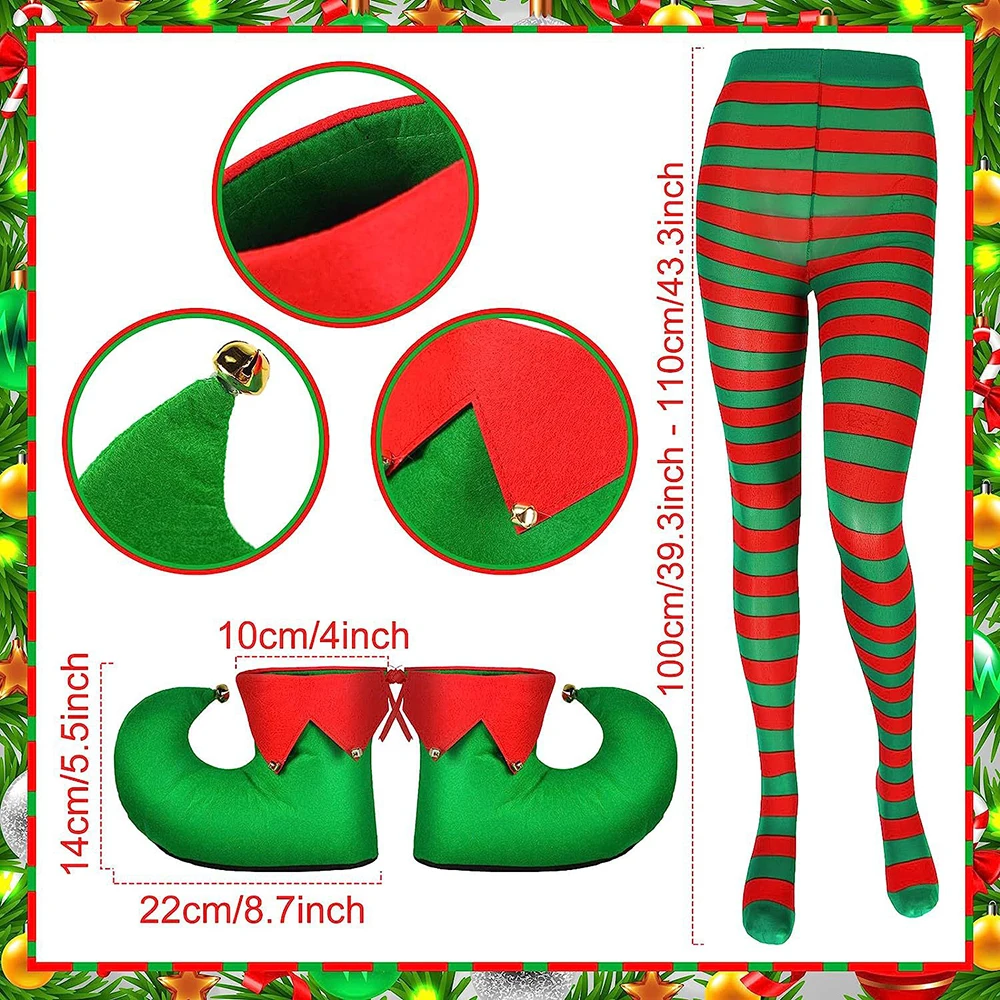 2023 New Christmas Santa Claus Costume Green Elf Cosplay Suit Family Carnival Party New Year Kitchen Apron Hat Socks Clothes Set