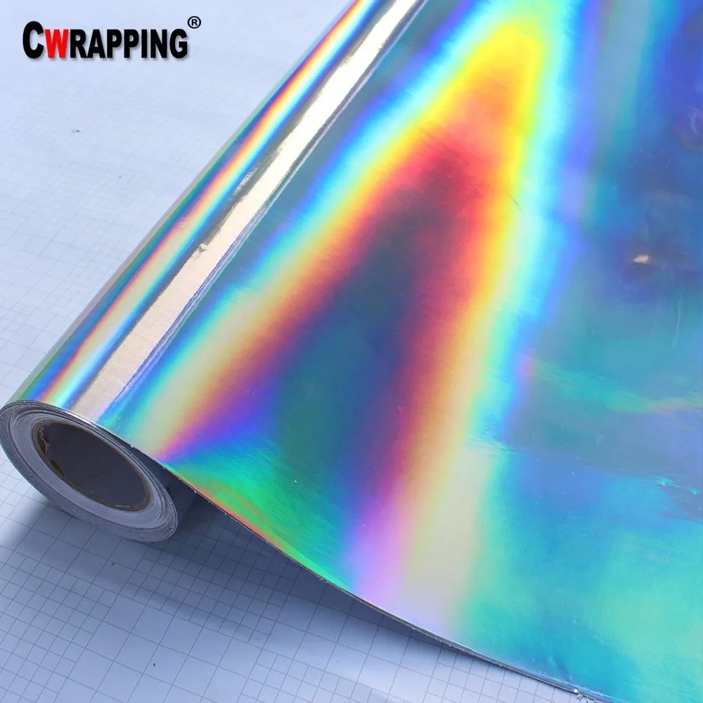 Premium Chrome Silver Laser Car Wrap Film Holographic Rainbow Sticker Color Change DIY Automobiles Decals Sheet Car Styling