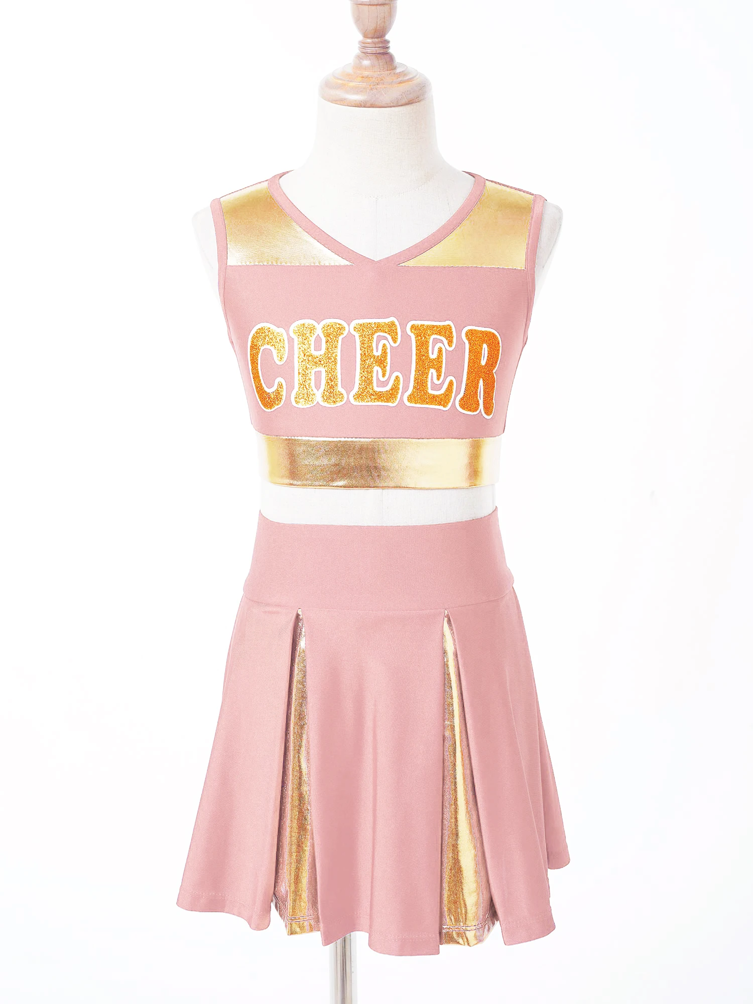 Kids Girls Cheerleading Dance Clothes Sleeveless Letter Print Crop Top with Skirt Dancewear for Sports Meeting Stage Performance