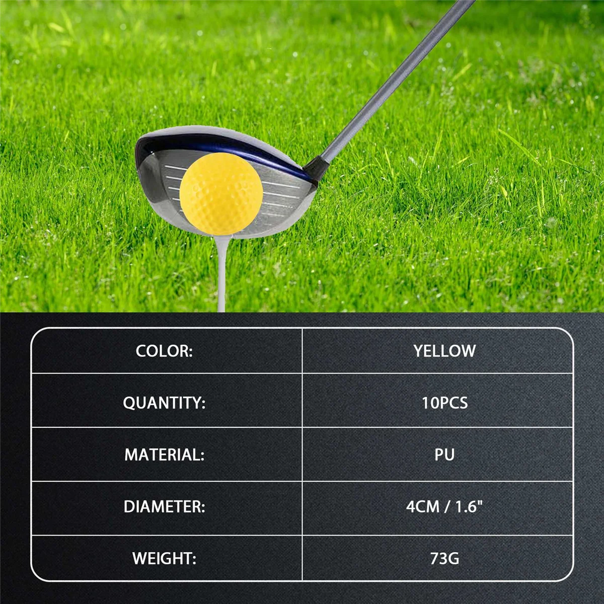 10pcs Yellow Soft Elastic Indoor Practice PU Golf Ball