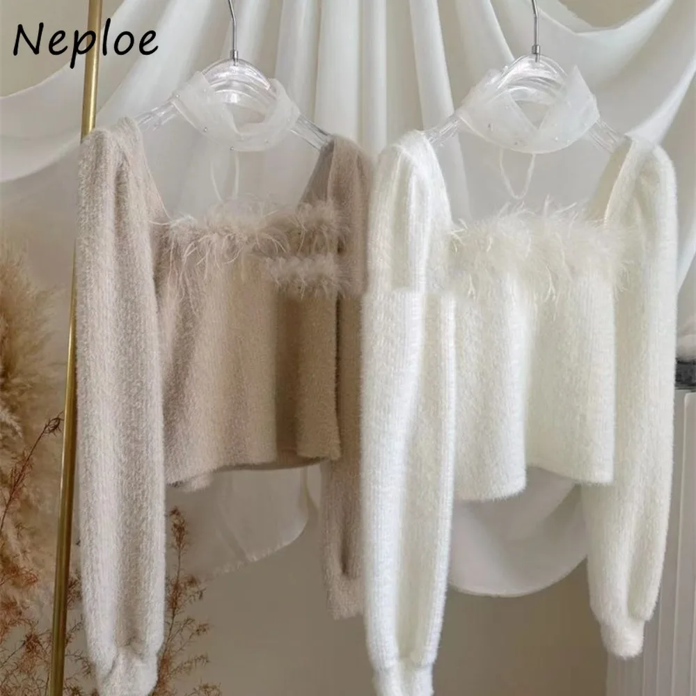 Neploe Korea French Style Minority Mesh Patchwork Shirts Hollow Out Sexy Pure Desire Tops Winter New Exquisite Women Clothing