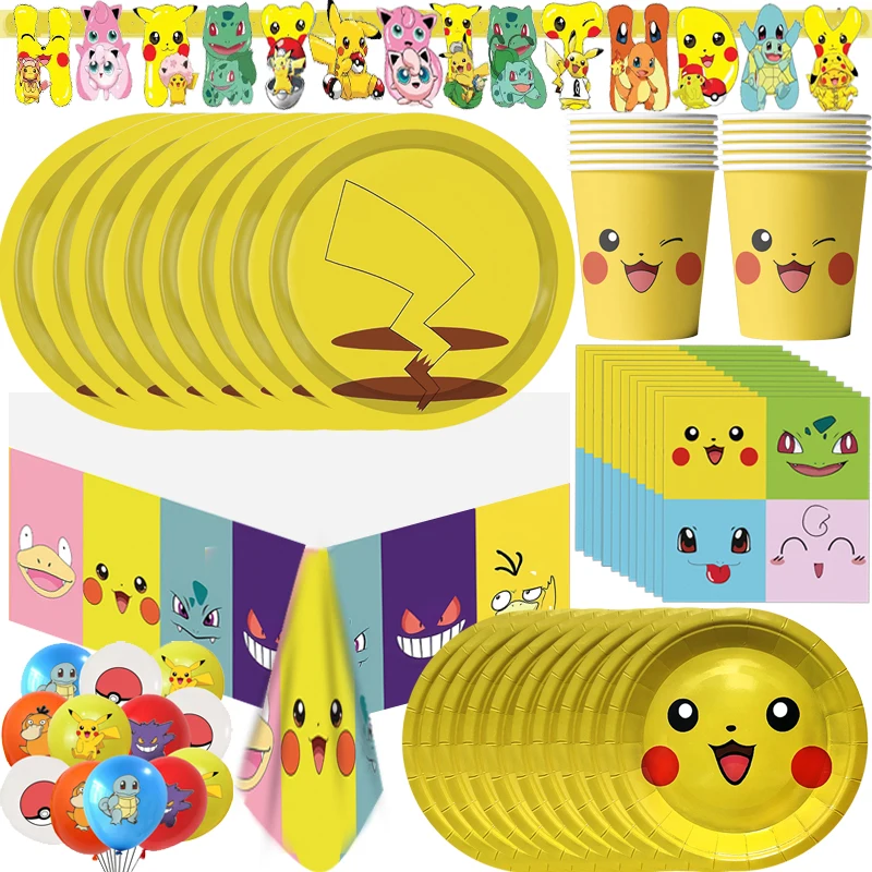 

Pikachu Birthday Decoration Pokemon Party Favors Balloons Disposable Tableware Tablecloth Cups Plates Napkins Party Supplies