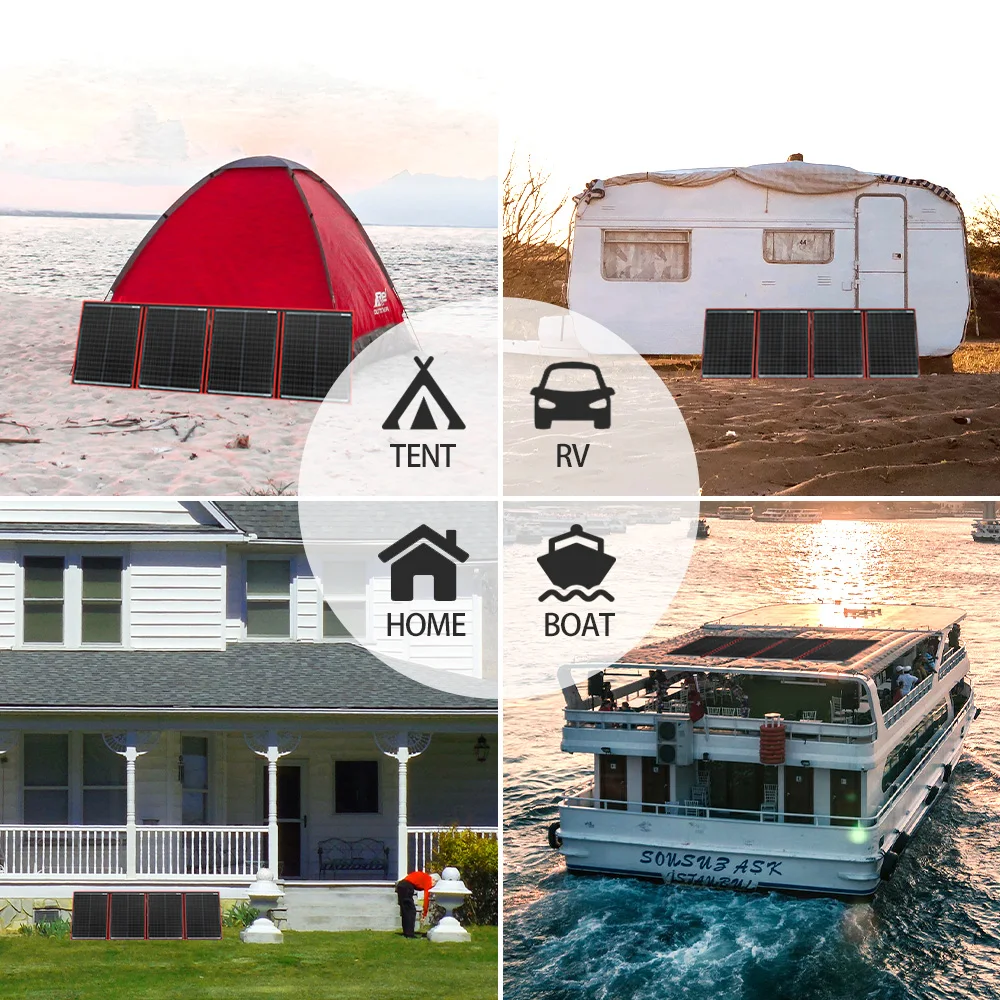 DOKIO แผงควบคุมพลังงานแสงอาทิตย์สีดำ195W 18V, แผงควบคุม12V แบบพับได้จากประเทศจีน