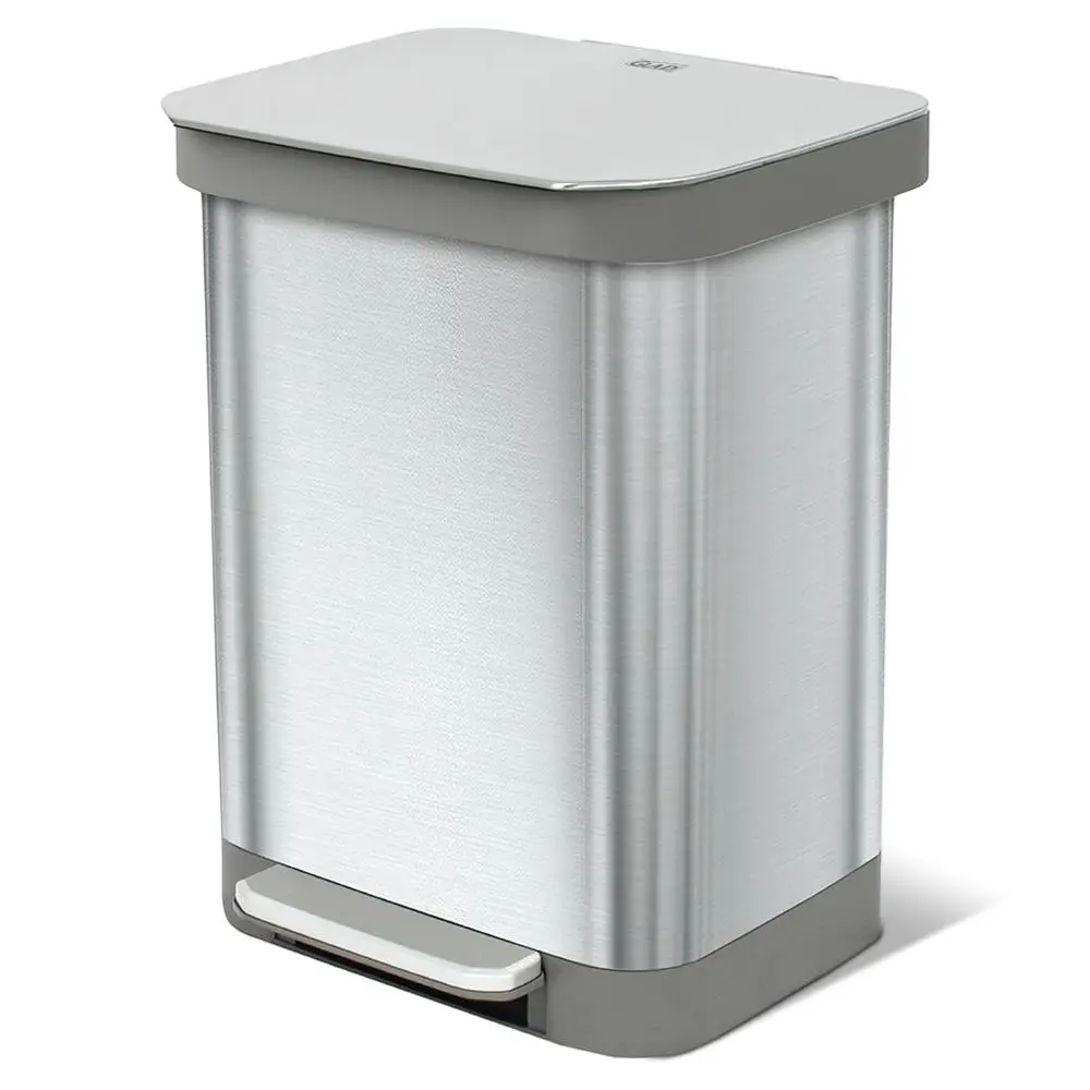 

Большое мусорное ведро из нержавеющей стали на 13 галлонов с педалью, крышкой с плавным закрыванием и держателем для пакетов