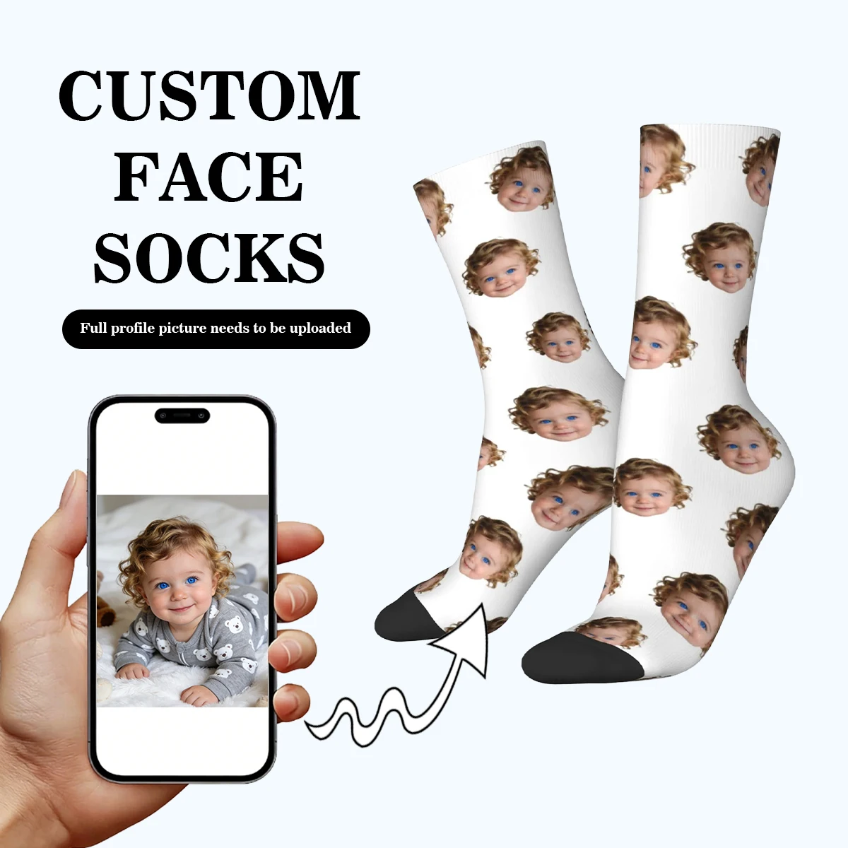 Skarpetki z własnym wzorem twarzy unisex, personalizowane, zabawne skarpetki z wzorem twarzy, na zamówienie, idealne na prezent walentynkowy.