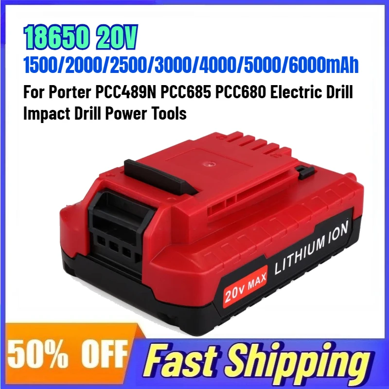 18650 20V 6000mAh Rechargeable Battery for Porter PCC489N PCC685 PCC680 Electric Drill Impact Drill Power Tools Lithium Battery