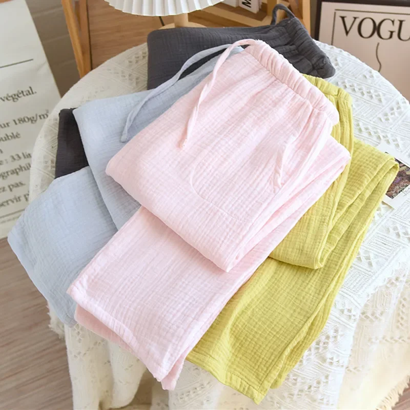 

New Korean Casual 100% Cotton Pajamas Pant For Women Sleeping Autumn Winter Sleepwear Home Trousers