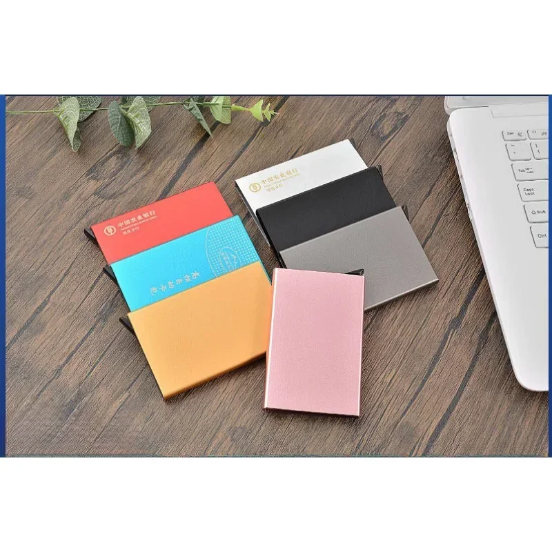 

New Business Card Holder Metal Frosted Large Capacity Card Holders for Men Automatically Pops Out of The Portable Card Wallet