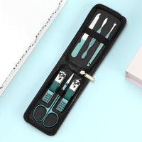 6Pcs Portable Household Manicure Sets Pedicure Tools Nail Clipper Personal Care Kits Eyebrow Scissors Earpick Black Blue Green