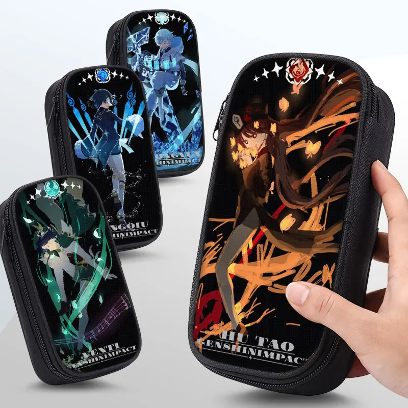 

Ударные пеналы Genshin, сумки Hu Tao Xiao Venti с персонажем из Аниме видеоигры, вместительные офисные аксессуары, школьные принадлежности