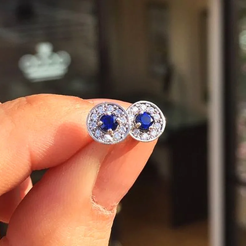 

Bohemia New 925 Sterling Silver Bule Diamond Hoop Earrings for Women Girl Classic Sapphire Circle Earring Cartilage Jewelry