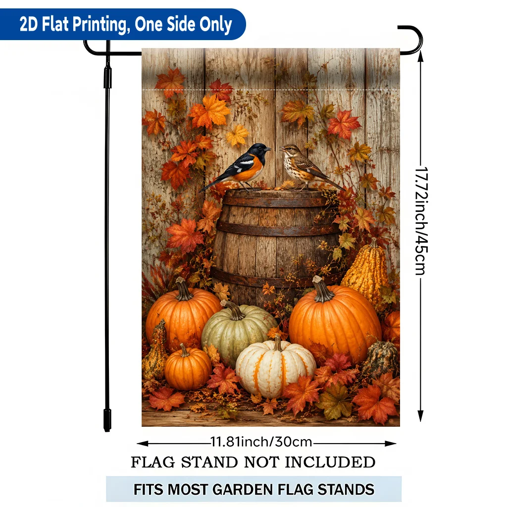 2D Flat Garden Flag 1 Piece, Pumpkin and Bird Combination Scene Single-sided Printed Garden Flag, Polyester Material, Holiday Yard Outdoor Flag, Suitable for Outdoor Home and Yard Holiday Decoration, Valentine's Day, Mother's Day, Easter, Christmas
