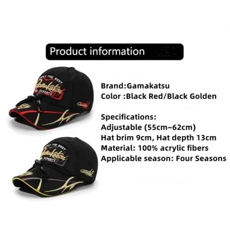 Gamakatsu Waterproof Fishing Hat Boné de beisebol de algodão ajustável, proteção solar com clipe, moda camionista chapéus para homens