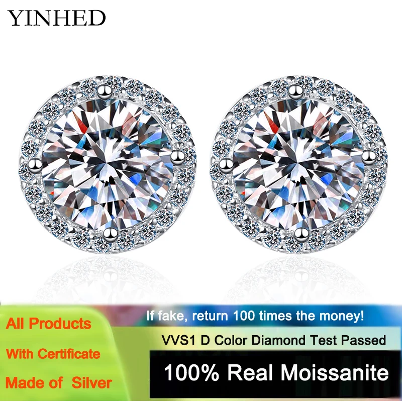 

YINHED 1CT Certified Moissanite Stud Earrings for Women Platinum Plating Sterling Silver Diamond Ear Studs Wedding Fine Jewelry