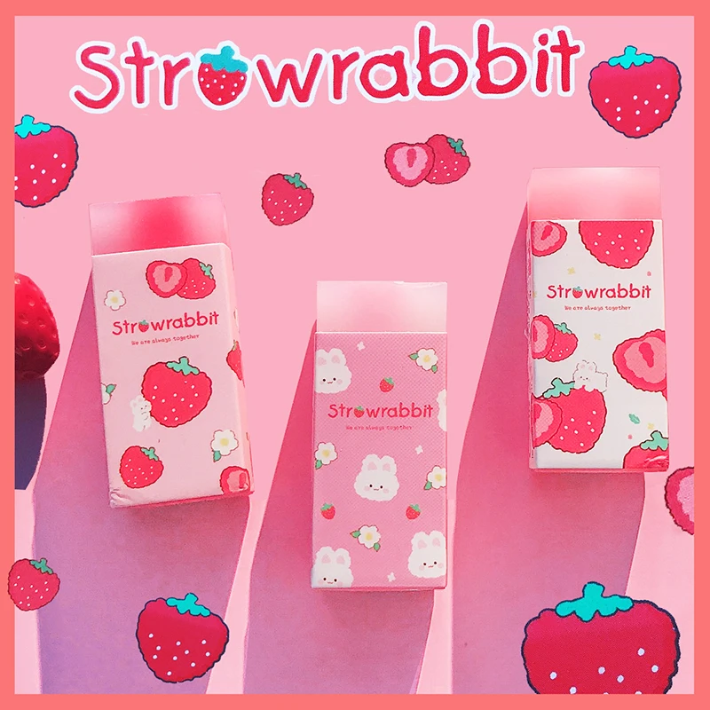 Cute Sweet Strawberry Rabbit Soft Rubber Eraser Kawaii School Office Supplies for Students Cool Prizes Stationery Korean