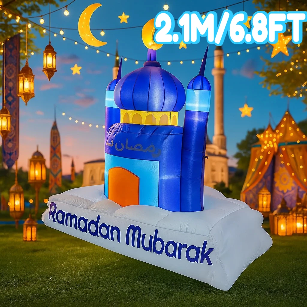 

2.1M/6.8FT Eid Style Inflatable Church Toy Muslim Ramadan DIY Decor with LED Light Holiday Yard Ornament Outdoor Decoration