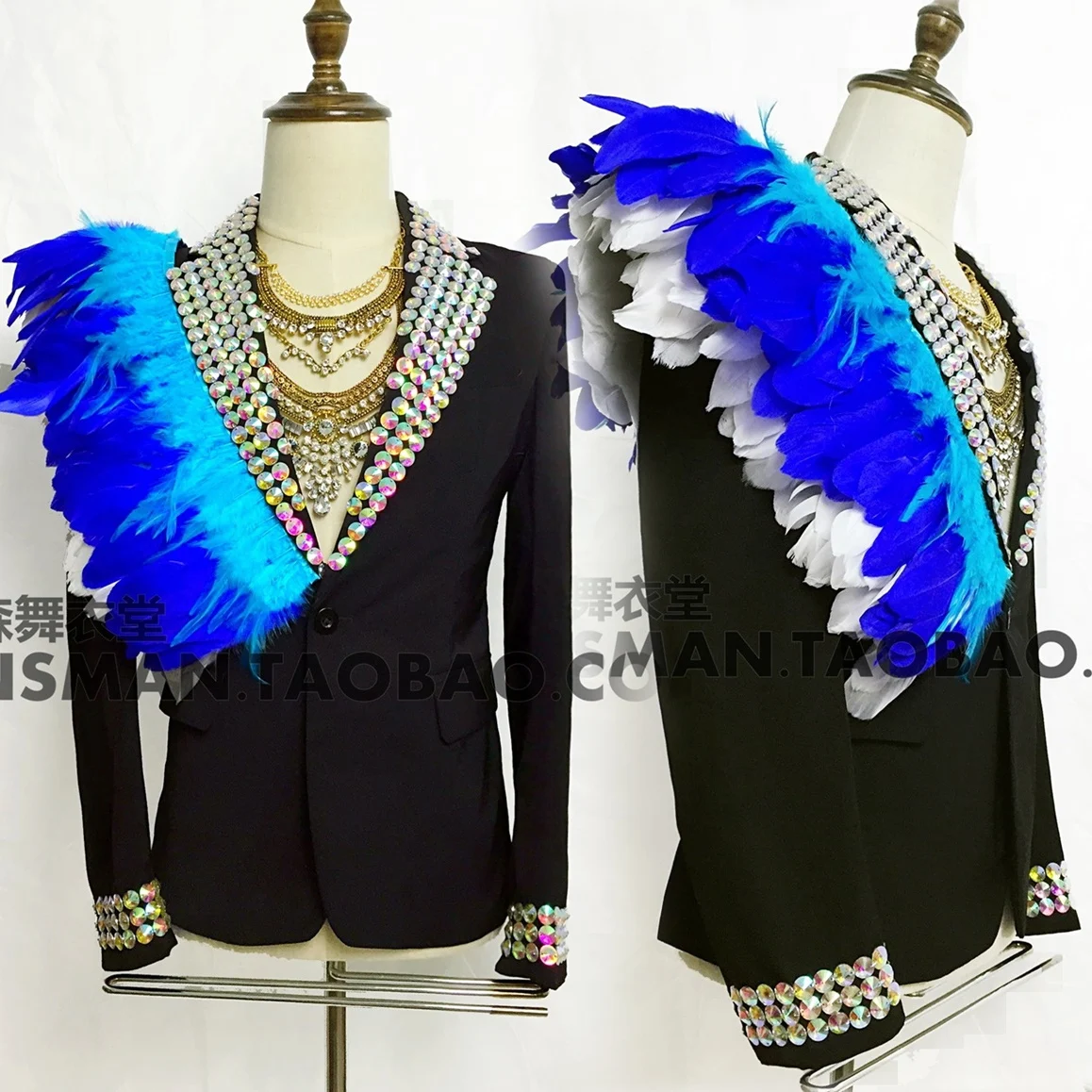 Customized XS-5XL Bar Nightclub Male Singer DS Atmospheric Royal Blue Gradient Feather Palace Suit Coats Costumes Blazer Jacket