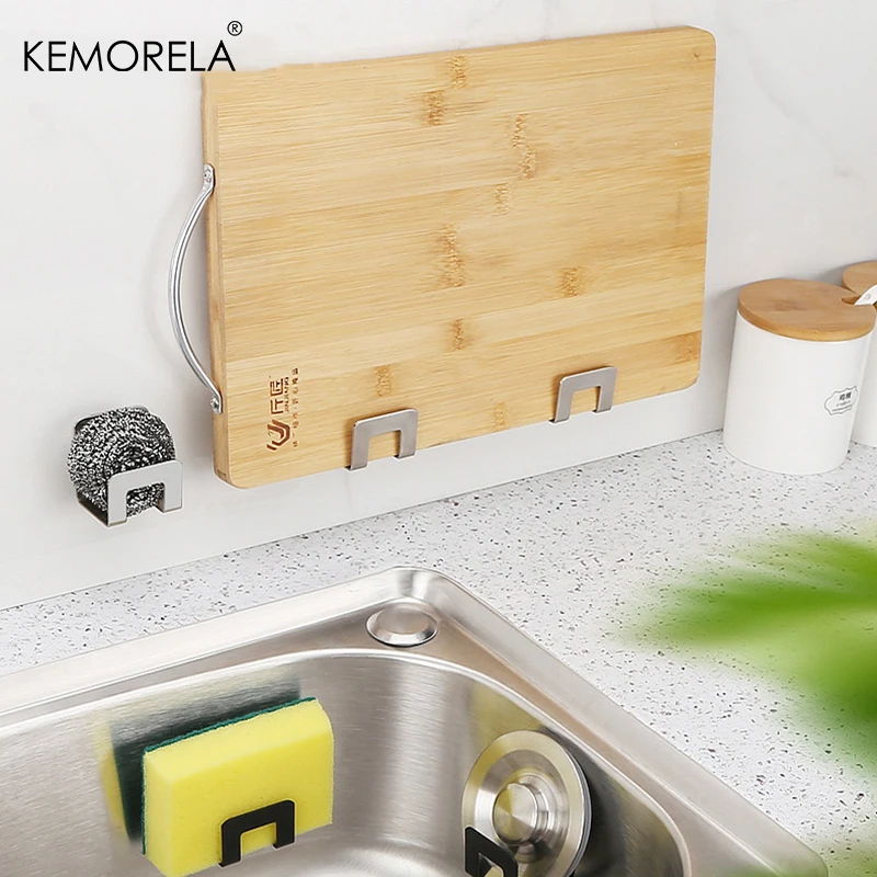 Metal Self Adhesive Hook Sink Sponge Storage Holder Kitchen Holder Stainless Steel Sink Lid Dish Rack Kitchen Wire Rag Organizer